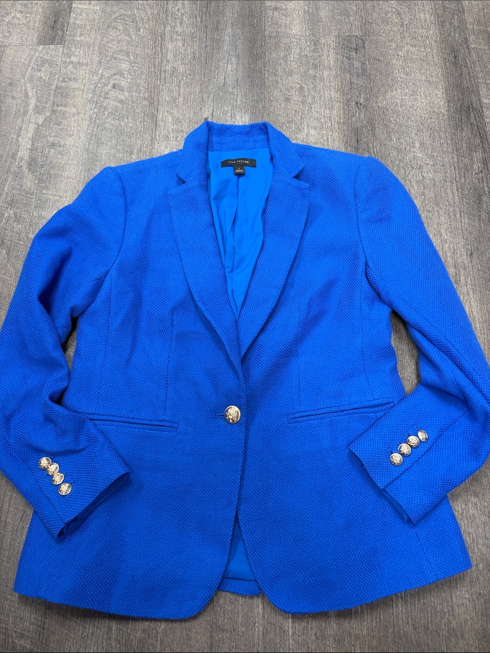 Ann Taylor Royal Blue Single-Button Textured Blazer